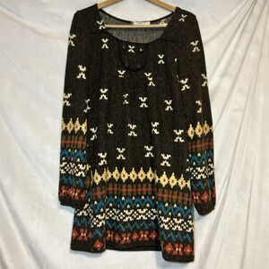 Anthropologie Hazel Dress Wool Blend Button Brown Womens Small‎ Swirl